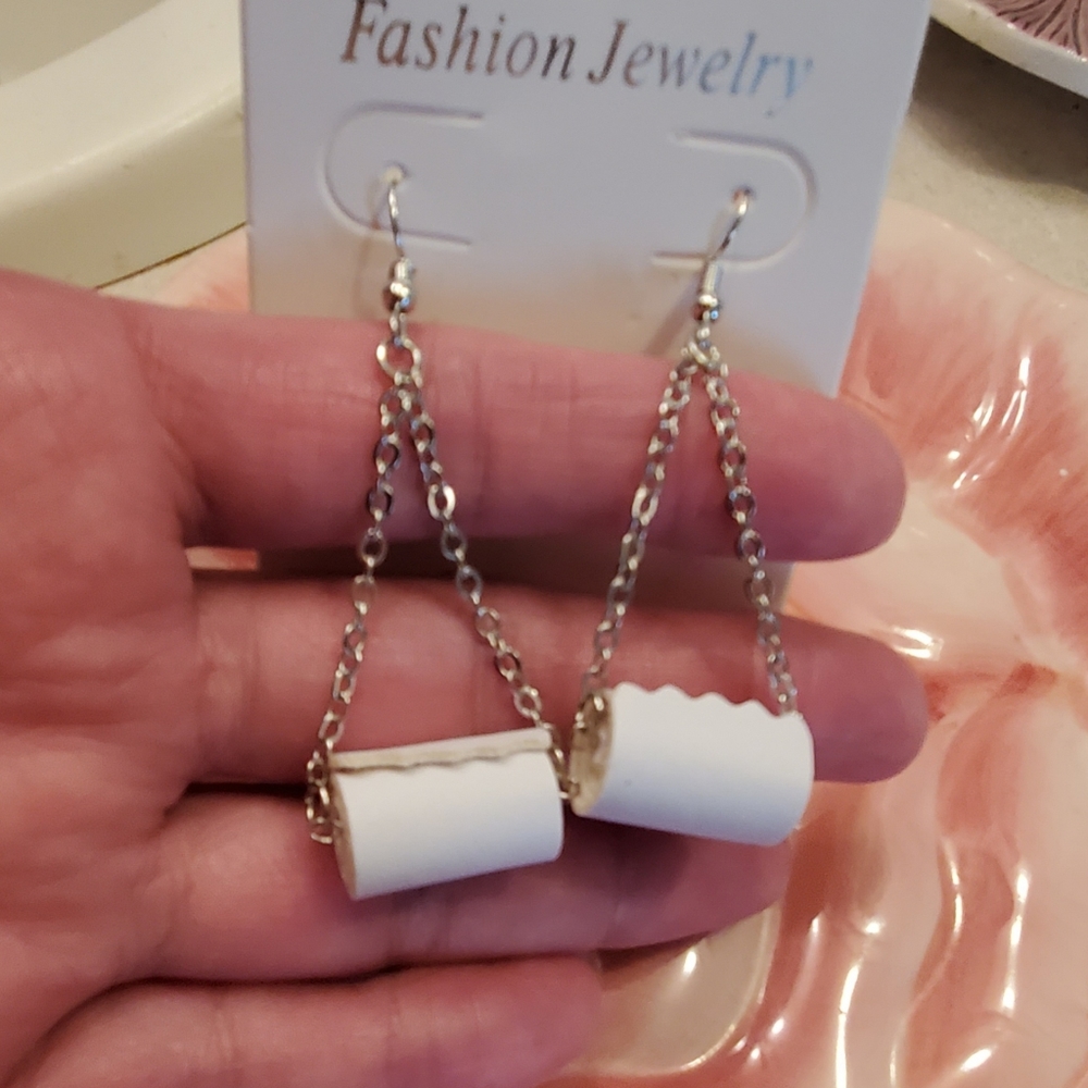 Toilet Paper Roll Silver Earrings, Dangle